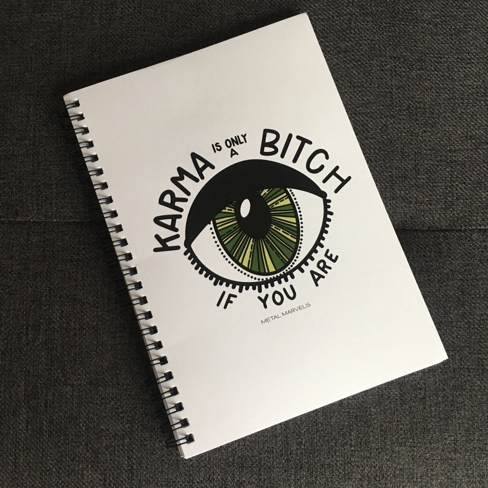 “Karma Is Only A B**** If You Are” Notebook, Journal, White, Green, ~65 pages